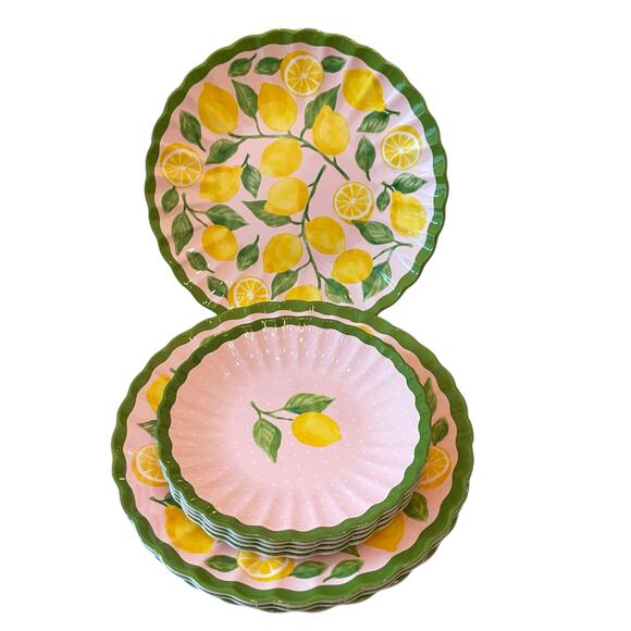 C&C California Macroom Lemon Melamine Salad & Dinner Plate Set of 8 Pink NEW - Picture 8 of 16